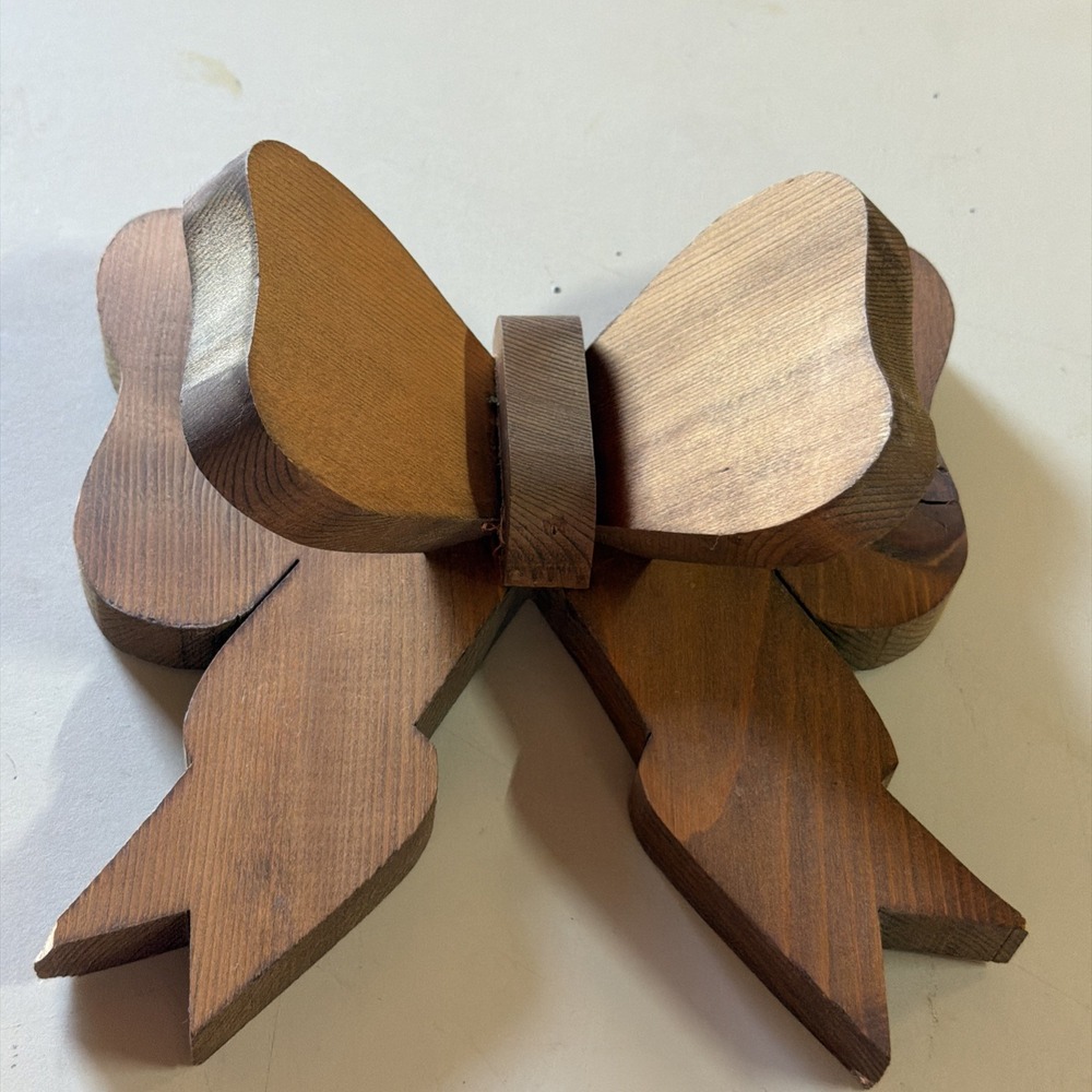 Vintage Wood Bow Ribbon Design Hanging Cottage Core Grandmacore 8 Inch Cute